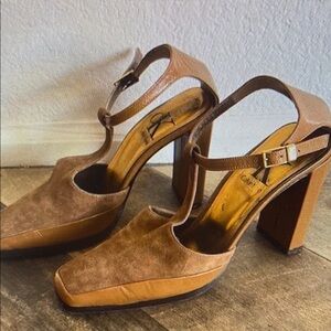 Brown Chunky Heel Sandals vintage retro Calvin Klein